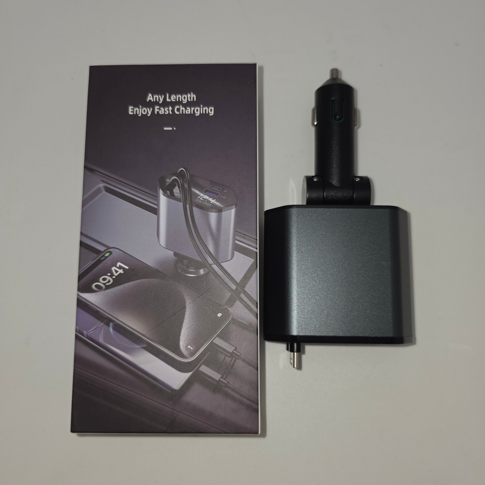 Travel Charger Smart 4in1 Car Adapter OS Size Grey New 66W Retractable C1